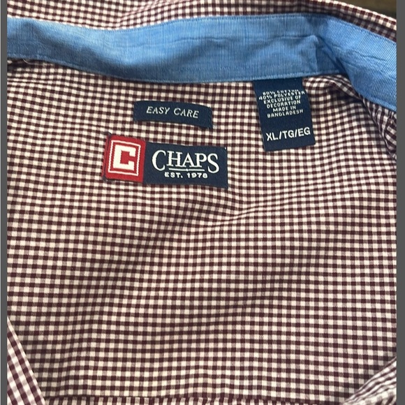 Chaps Maroon and White Plaid Shirt - Picture 5 of 11